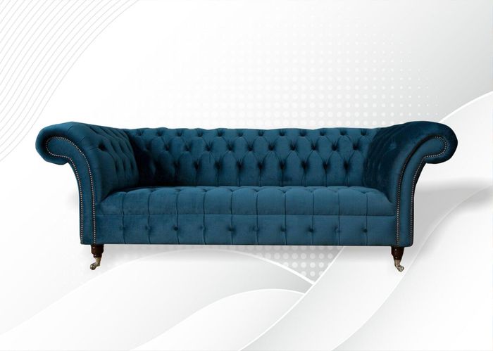 xxl big Sofa 3 Sitzer Couch Chesterfield Polster Sitz Garnitur Stoff Textil Blau