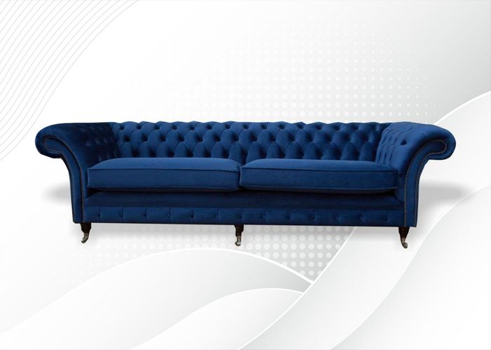 Blaue xxl Big Sofa Couch Chesterfield 265cm Polster Sofas 4 Sitzer Leder Textil