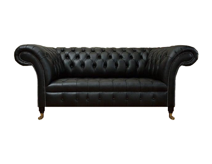 Schwarz Ledersofa Wohnzimmer Zweisitzer Sofa Couch Polster Chesterfield
