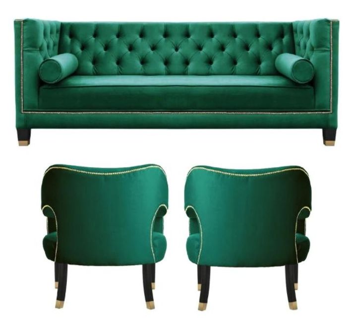 Grüne Chesterfield 2Sessel Textil Modern Design Kreative Möbel Sofa Set Stoff