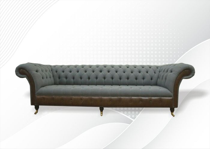 Chesterfield 4 Sitzer Grau Stoff Wohnzimmer Design Polster Sofa Big Textil Möbel