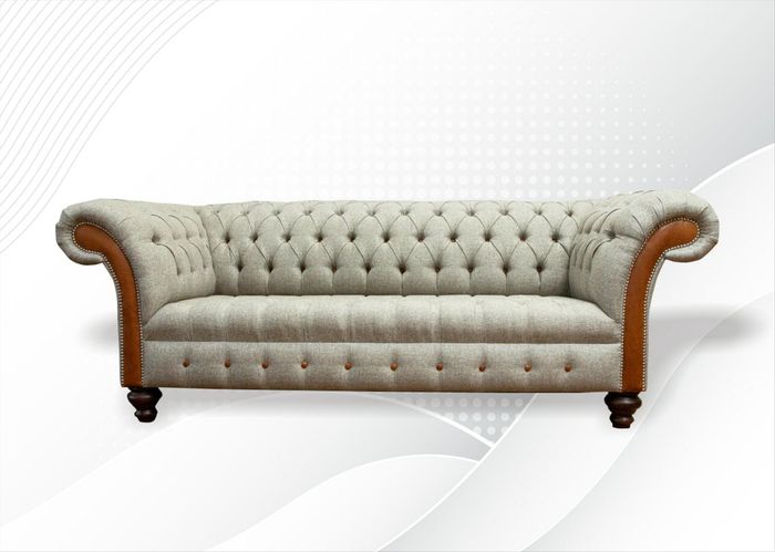 Chesterfield 3 Sitzer Beige Wohnzimmer Design Couchen Polster Sofa Sofas Textil