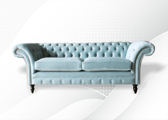 Chesterfield Couch Polster Leder Sofa 3 Sitzer Klassische Couchen Berto Blau New