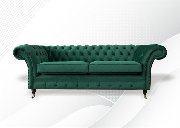 Chesterfield 3 Sitzer Grün Wohnzimmer Modern Design Couchen Sofa Original Textil
