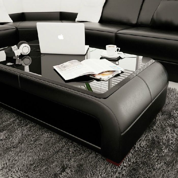 Sofatisch Design Tisch Wonzimmer Glas Leder Couch Beistell Sofa Kaffee Tische