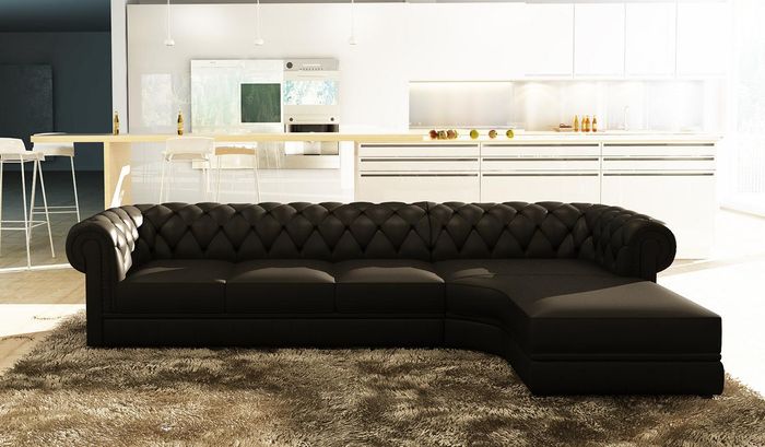 Klassische Chesterfield Polster Sitz Eck Leder Garnitur Wohnlandschaft L Form