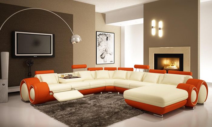 Multifunktions Ledercouch Couch Sofa Polster Ecksofa Moderne XXL Big Couchen Neu