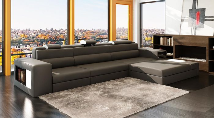 Design XXL Big Ecken Polster Eck Sofa Couch L Form Leder Sofas Garnitur + Licht