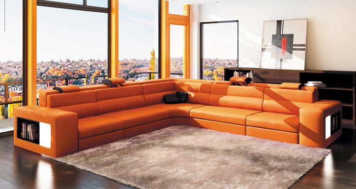 Design XXL Big Ecken Polster Eck Sofa Couch Leder Sofas Garnitur L Form + Licht