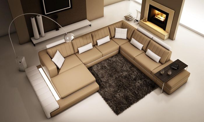 XXL Wohnlandschaft Design Ecken Polster Sofa Couch Leder Sofas Garnitur U Form