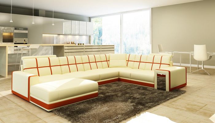 Ledersofa XXL Wohnlandschaft Ecksofa Polster Eck Sitz Couch Garnitur U Form Big