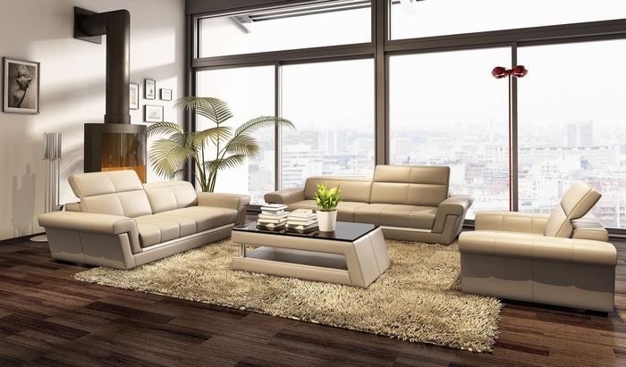 Designer Sofagarnitur Polster Ledersofa Couch Set Kombination 3+2+1 Modern Sofa
