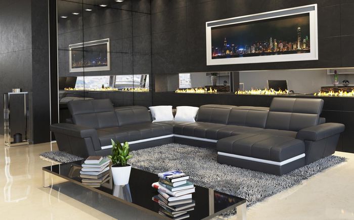 Ledersofa Couch Wohnlandschaft U-Form Design Modern Sofas Couchen Sofa Neu 5136
