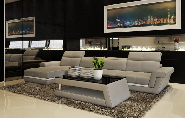 Ledersofa Couch Wohnlandschaft L-Form Design Modern Sofa 5136B Sofas Couchen Neu