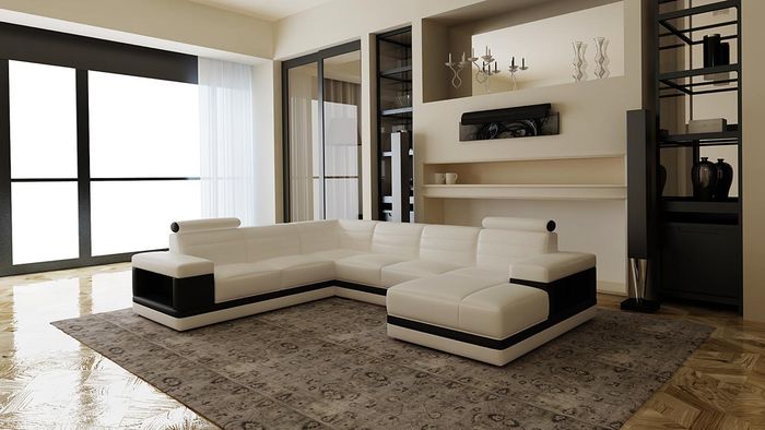 Ledersofa Couch Wohnlandschaft Ecksofa U-Form Design Modern Sofa Couchen 5159
