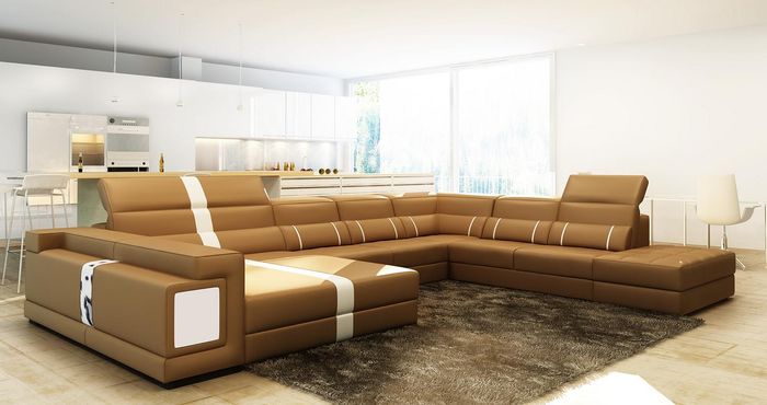 Luxus Wohnlandschaft Ecksofa Sofa Couch Polster Leder Sitz U Form Wohnzimmer Neu