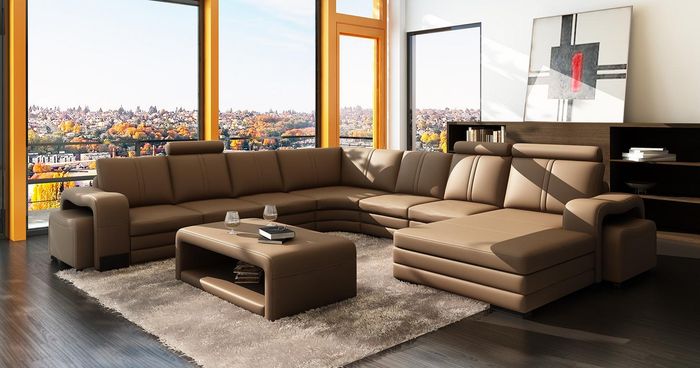 XXL Multifunktions Ledercouch Couch Big Sofa Polster Ecksofa Moderne UForm Sofas