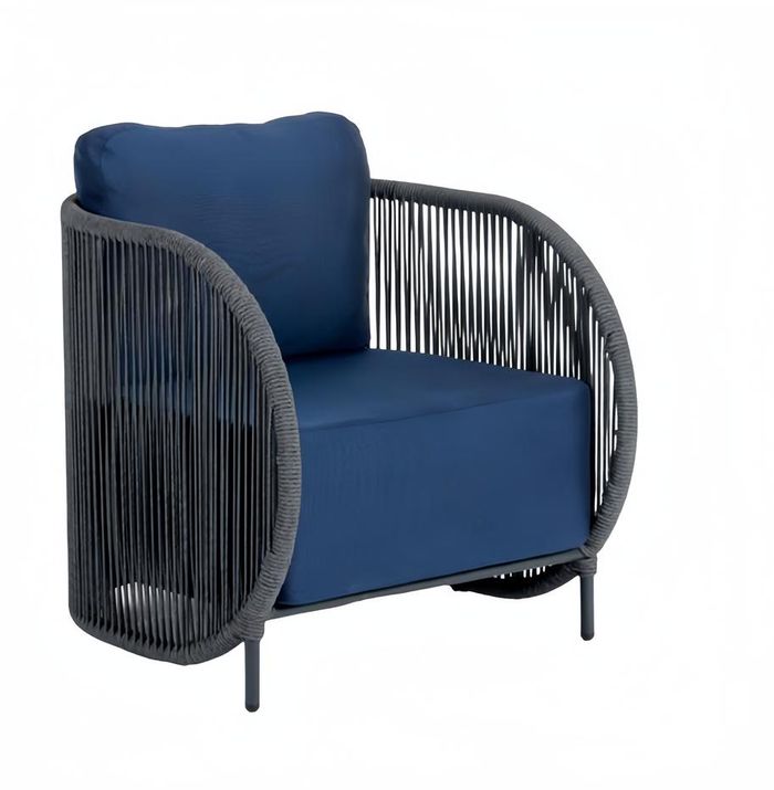 Sessel Design Couch Sofa Blau Hochwertig Rattan Polster Sitzer Luxus Möbel