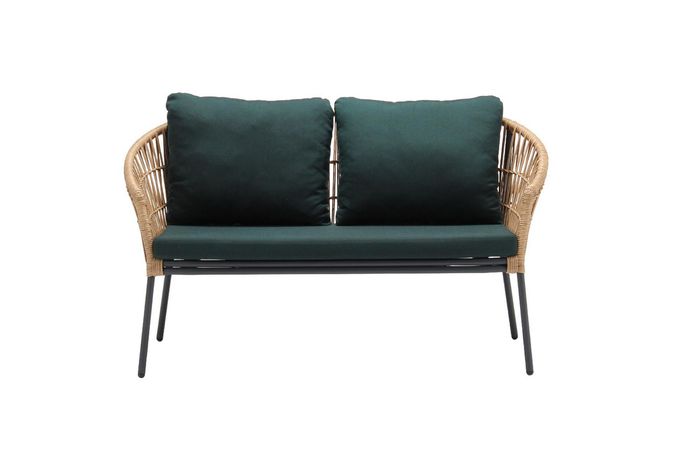Sofa 2 Sitz Sitzer Design Terrasse Polster Rattan Polster Moderne Luxus Grün