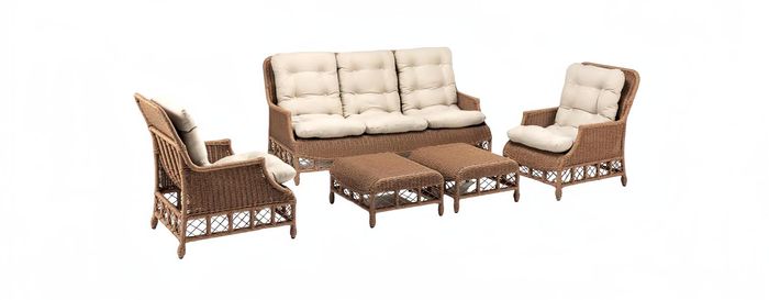 Robuste Garten Rattan Garnitur 2x Sessel Gartenmöbel 2x Hocker Sofa 3 Sitzer