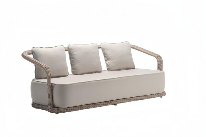 Sofa 3 Sitz Sitzer Beige Design Terrasse Polster Rattan Polster Moderne Luxus