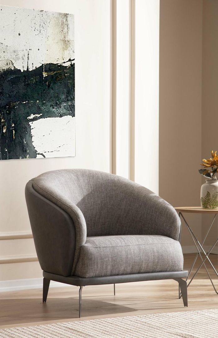 Sessel Einsitzer Luxus 1 Sitz Polster Sitz Design Grau Sitz Stoff Neu