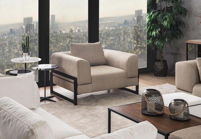 Sessel Einsitzer Stoff Ohrensessel Sitzer Polyester Grau Wohnzimmer