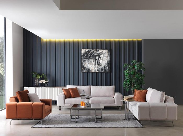 Couchgarnitur Sofagarnitur Komplette Polstersofa Orange Stoffsofa Weiß