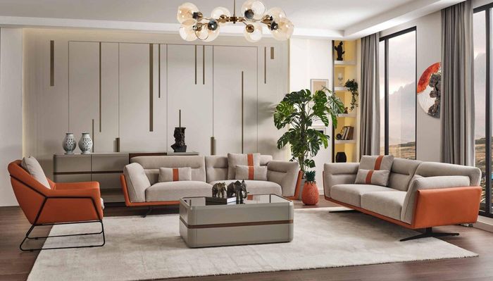 Couchgarnitur Sofagarnitur Komplette Polstersofa Orange Stoffsofa
