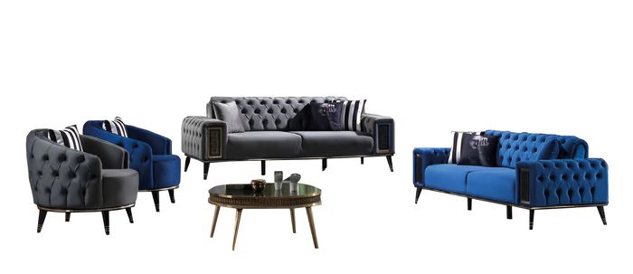 Sofagarnitur Sofa 3+3+1+1 Sitzer Wohnzimmer Set 4tlg Sofas Modern Schwarz Blau