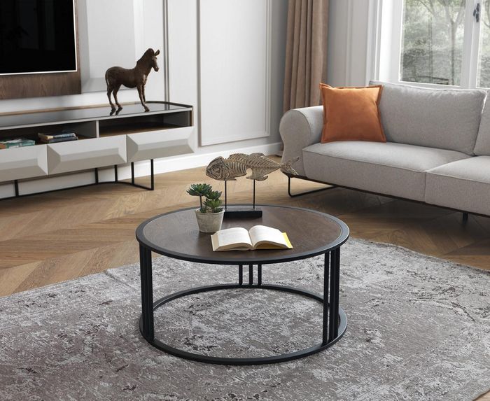 Wohnzimmer Couchtisch Beistelltisch Tisch Edelstahl Möbel Schwarz Rund