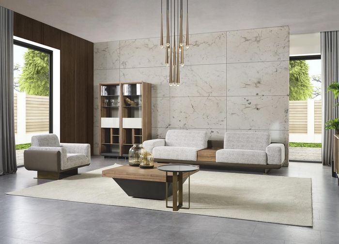Garnitur Viersitzer Sofagarnitur Sessel Stoff Stoffsofa Modern Sofa