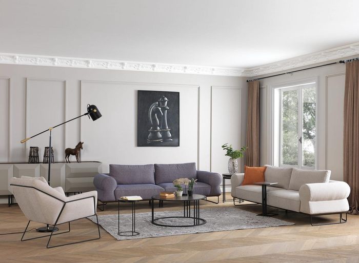 Luxus Komplette Polstersofa Couchgarnitur Sofagarnitur Weiß Stoffsofa