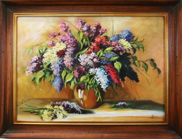 Flieder Blumen Ölgemälde Bild Bilder Gemälde Ölbilder Ölbild Mit Rahmen -G01832