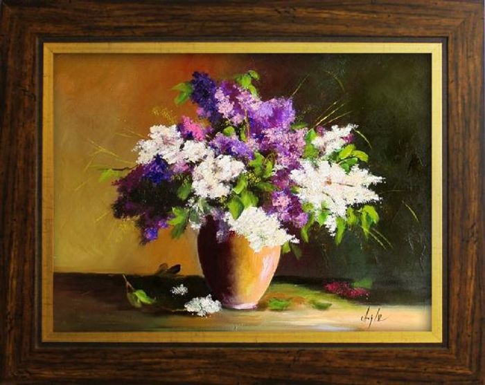 Flieder Blumen Ölgemälde Bild Bilder Gemälde Ölbilder Ölbild Mit Rahmen -G03671