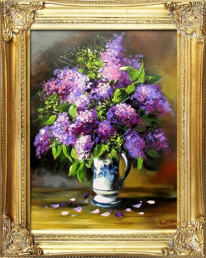 Flieder Blumen Ölgemälde Bild Bilder Gemälde Ölbilder Ölbild Mit Rahmen -G05936