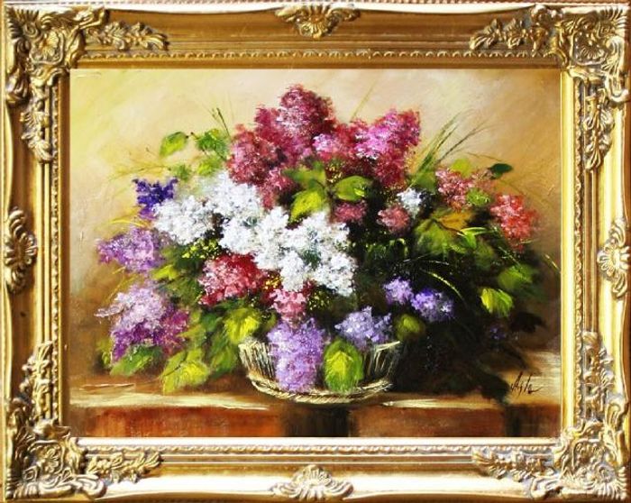 Flieder Blumen Ölgemälde Bild Bilder Gemälde Ölbilder Ölbild Mit Rahmen -G06080