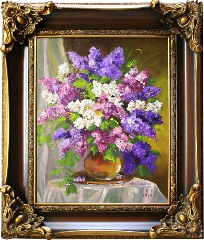 Flieder Blumen Ölgemälde Bild Bilder Gemälde Ölbilder Ölbild Mit Rahmen -G15539
