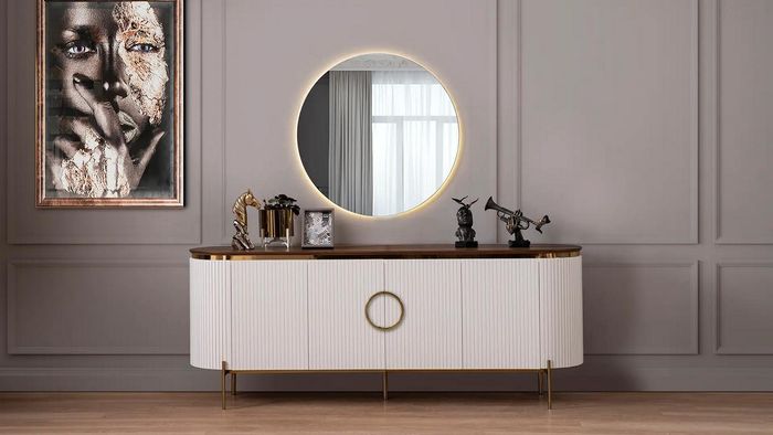 Esszimmer Set Besteht aus Anrichte und Spiegel Beige mit Gold Elemente