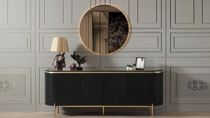 Esszimmer Set Modern Besteht aus Schwarz Anrichte und Spiegel 2tlg.