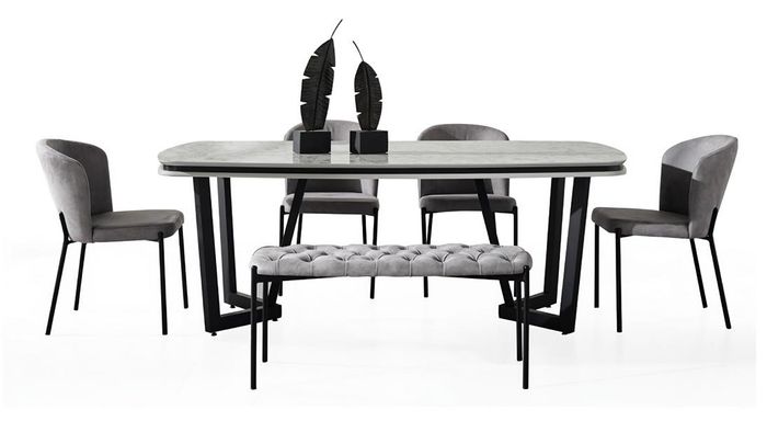 Modern Esstisch Bequem 4x Stühle Tische Hocker Grau Esszimmergarniture