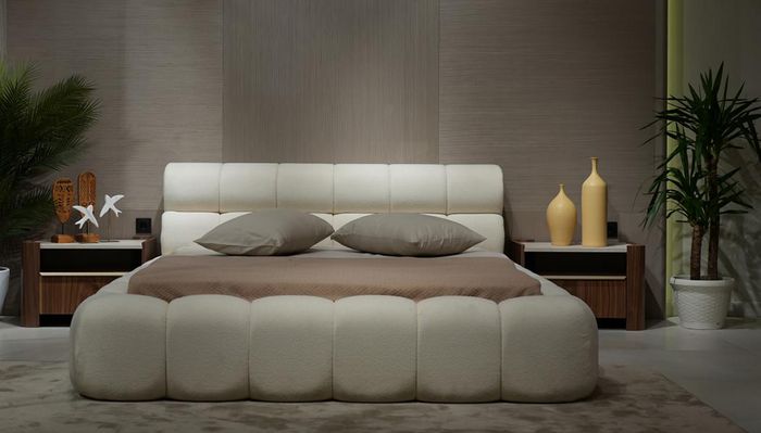 Stylisch Weiß Bett mit 2x Nachttische Modern Doppelbett Schlafzimergarniture