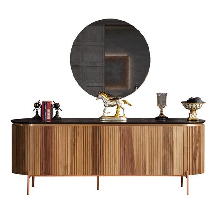 Elegant Braun Kommode mit Spiegel Robust Anrichte Sideboard Schublade
