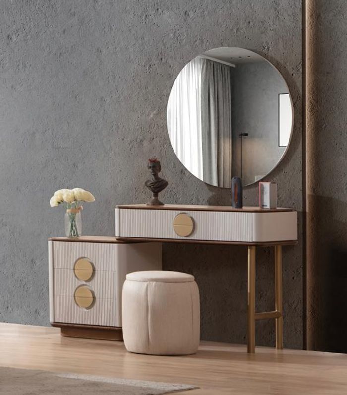 Elegant Beige Schminktisch Robust Kommode Schlafzimmer Möbel Schminkkommode