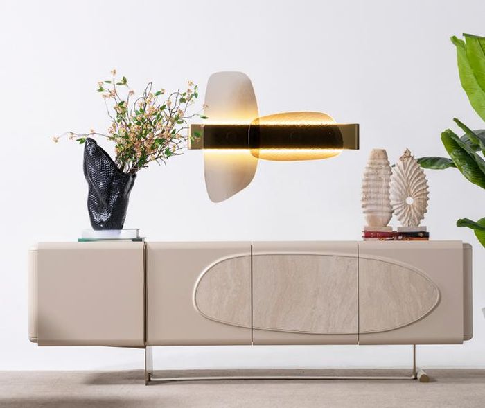 Exklusiv Kommode mit Spiegel Beige Modern Spiegelkommode Sideboard Esszimmer