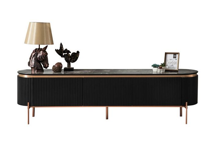 Modern Lowboard Schwarz Fernsehtisch Minimalistisch Sideboard Wohzimmer RTV