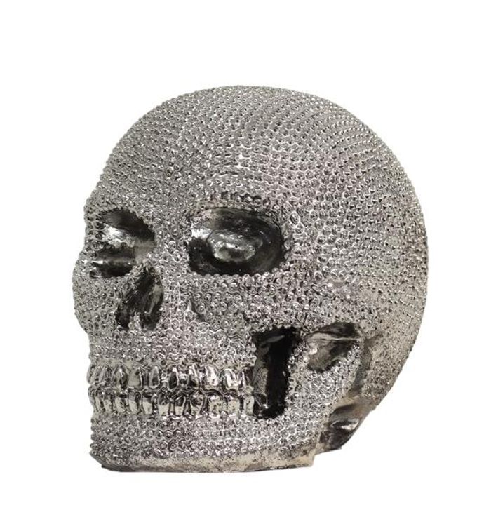 Modern Design Schädel mit Stein Skulptur Dekorationen Skulpture Versilbert Neu