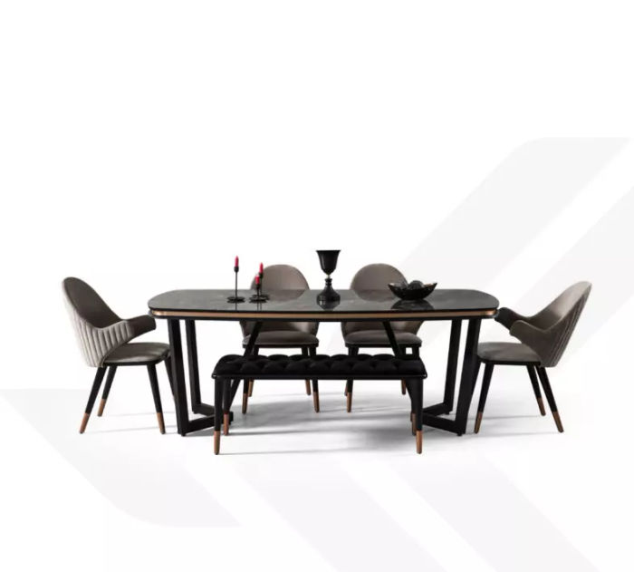 Esszimmer Set Besteht aus Esstisch+4x Stühle Schwarz Farbe 6tlg.