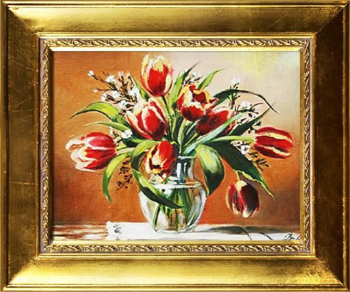 Tulpen Blumen Ölgemälde Bild Bilder Gemälde Ölbilder Ölbild Mit Rahmen G01235
