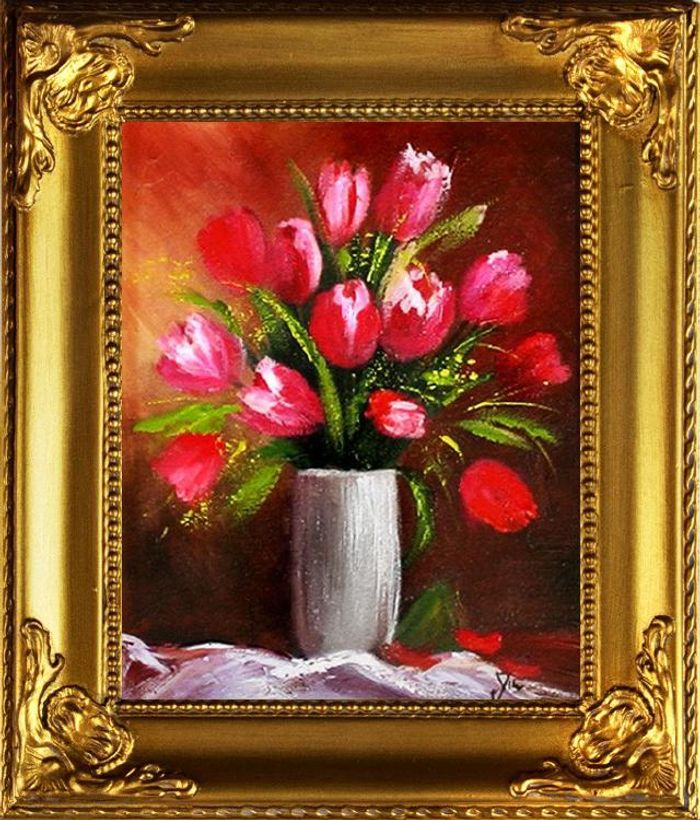 Tulpen Blumen Ölgemälde Bild Bilder Gemälde Ölbilder Ölbild Mit Rahmen G01696